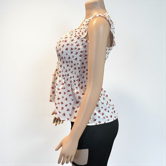Off White Floral Women Smock Tank - Picture 7 of 8